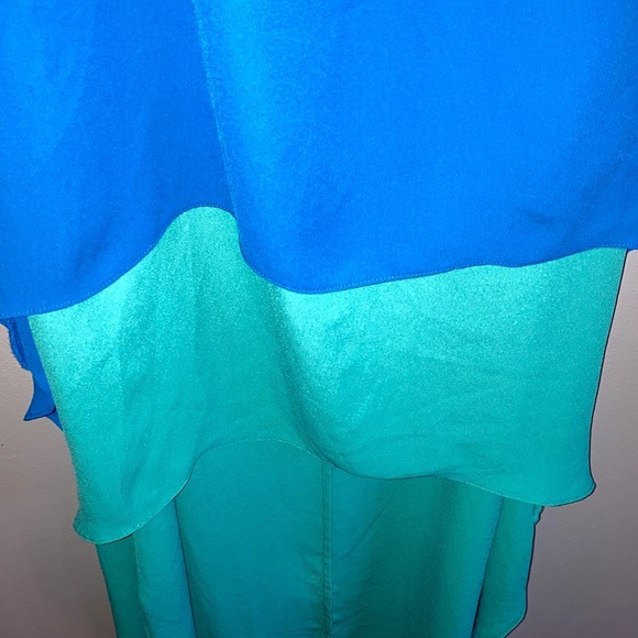 Max & Cleo Asymmetrical Blue and Green High-Low Sundress - Picture 4 of 13